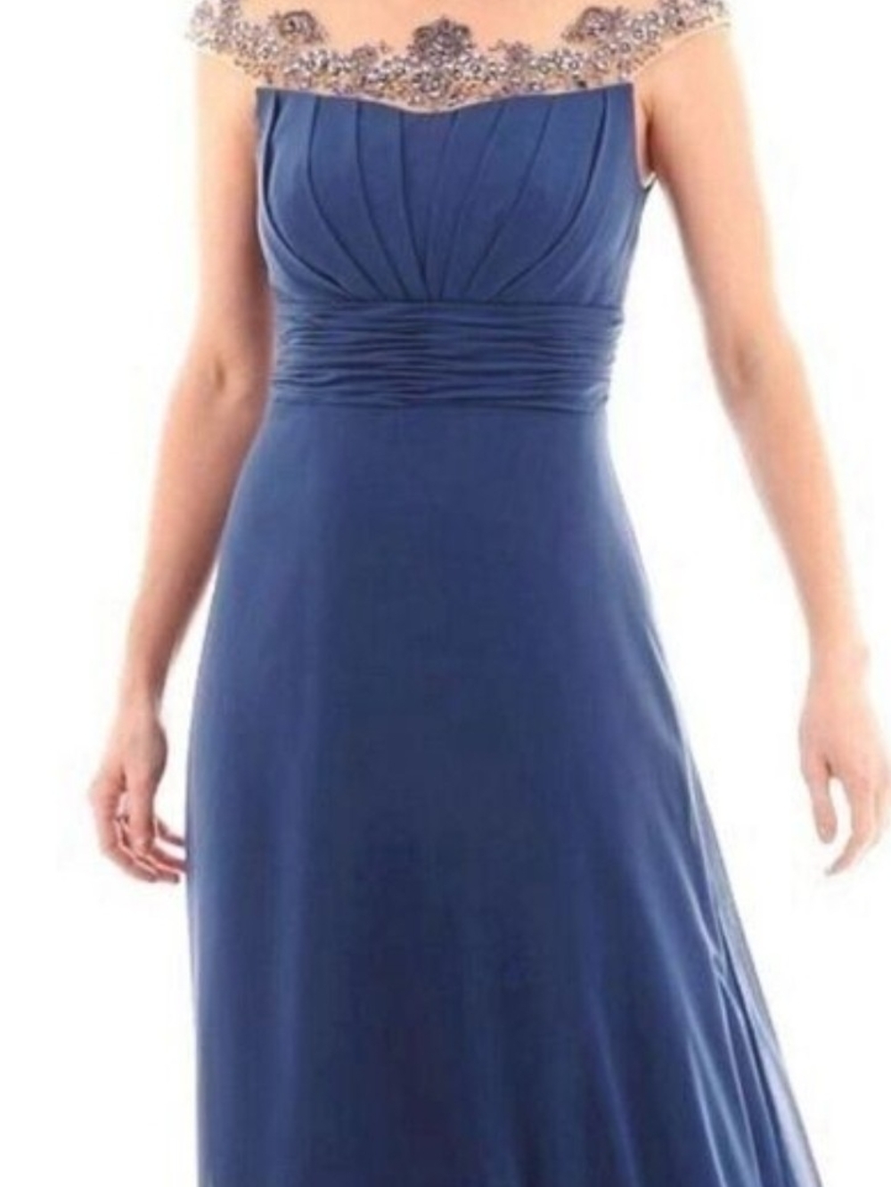 Elegant Navy Beaded Evening Dress With Necklace & Extra Beads